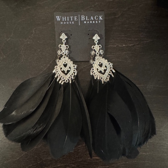 White House Black Market Black Feather Earrings - Picture 3 of 3